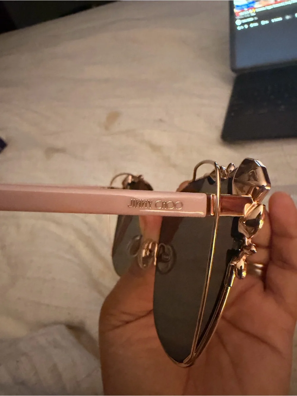 Jimmy Choo Gold Frame Black Lens Sunglasses with Crystal Accents